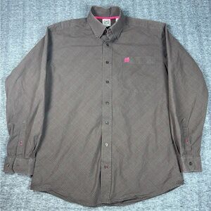 Cinch Shirt Mens Small Dark Brown Plaid w/Hot Pink Stripe LS Button Down Cotton